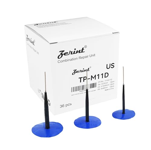 TP-M11D Combination Repair Unit Kit, Tire Repair Patch Plug Kit 1/8" x 1 3/8", 3/16" x 1 1/2" and 1/4" x 1 3/4" Dipped stem 12 pcs Each - size: 0.12 x 1.38, 0.18 x 1.57,0.24 x 1.77 Inch 36 pcs