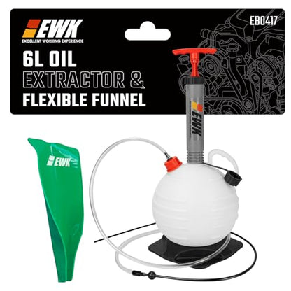 EWK 6L Oil Extractor Pump & Flexible Moldable Oil Funnel Kit, Spill-Free Fluid Change Solution for Cars, Motorcycles, Boats & Small Engines - size: 6L + Oil Funnel