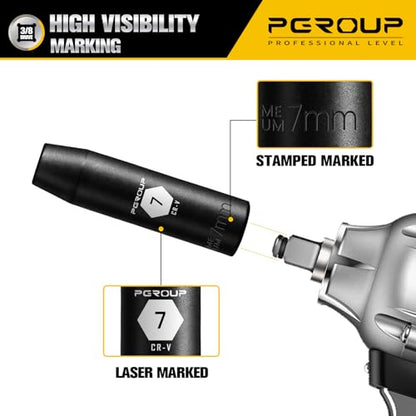 3/8” Drive Deep Impact Socket, Metric(7mm socket), 6-Point, Cr-V Steel With Black Manganese Phosphate Coating - size: 7 mm