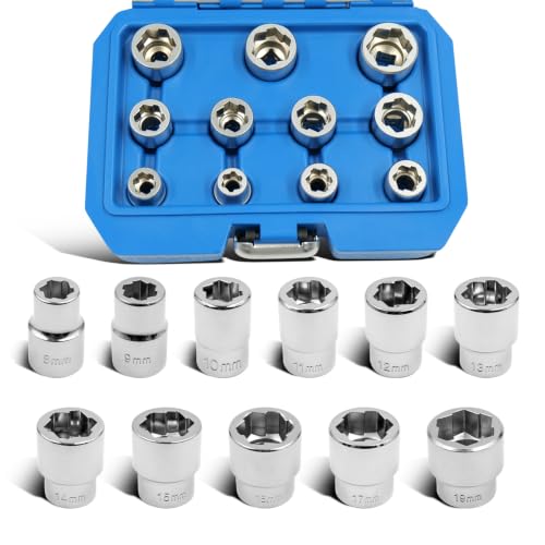 11Pcs 3/8" Drive Metric Bolt Extractor Socket Set - Sizes 8-19mm for Easy Removal of Damaged Fasteners with Innovative Clamping Design - color: 11 Pcs Lug Nut Extractor 3/8 Inch Drive