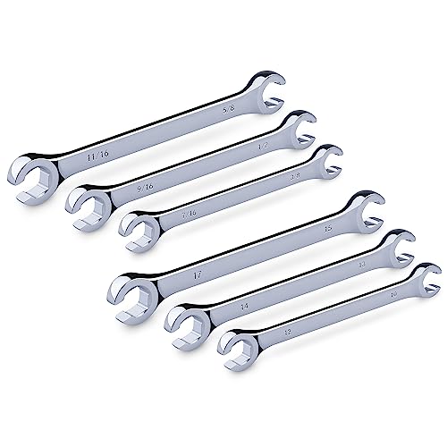 EFFICERE 6-Piece Metric and SAE Flare Nut Wrench Set with Rack | Metric 10mm - 17mm, Inch 3/8” - 11/16” | Cr-V Steel, 6-Point Double-End Design, Best Line Wrench for Fuel, Brake, Air Conditioning - size: Metric & SAE Set, 6-Piece