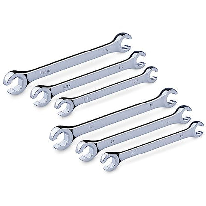 EFFICERE 6-Piece Metric and SAE Flare Nut Wrench Set with Rack | Metric 10mm - 17mm, Inch 3/8” - 11/16” | Cr-V Steel, 6-Point Double-End Design, Best Line Wrench for Fuel, Brake, Air Conditioning - size: Metric & SAE Set, 6-Piece