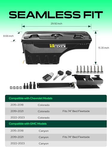 YHTAUTO Driver Side Truck Bed Storage Tool box Compatible with 2015-2023 Chevrolet Colorado & GMC Canyon, 2019-2021 Fits 74" Bed, Lockable Swing Waterproof Wheel Well Toolbox - size: Driver Side, style: 2015-2021