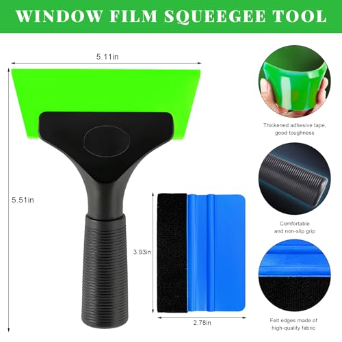 Yourkar 4 PCS Window Tint Kit Tools, Professional Vinyl Wrap Kit with Plastic Squeegee & Felt Squeegee, Universal Privacy Film Installation Tint Tools for Vehicle Glass Home (Blue+Green) - color: Blue+green