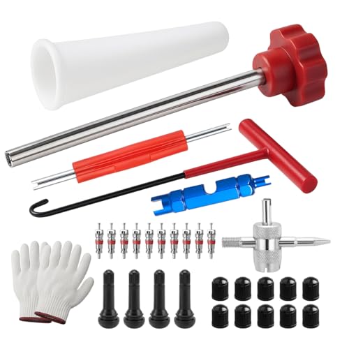 30PCS Tire Valve Stem Tool Kit Replacement Installation Set Red | Steel construction, valve removal and mounting functions, includes tire repair accessories, universal fit, car accessories - color: Red, size: 30PCS