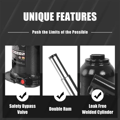Torin 2 Ton (4,000 LBs) Double Ram Welded Bottle Jack for Car Auto Repair and House Lift, Black, ATH80202XB - size: 2 Ton（4，000 lbs）