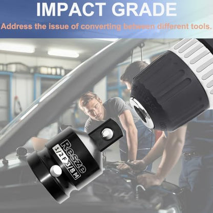 Resze 2PCS Impact Socket Adapter and Reducer Set, 1/2"to 3/8" Drive Socket Adapter Set, Square Adapter Breaker Bar Wrench Conversion Kit Mechanic tools - size: 1/2"to 3/8"