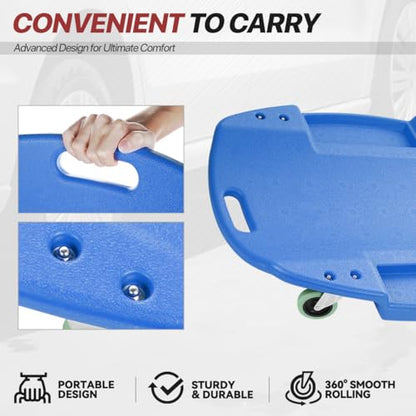 Mechanic Creeper 47 Inch, Low Profile Under Car Rolling Creeper with Padded Headrest and Tool Trays, 300 LBS Capacity, Ergonomic Body Design, Blue