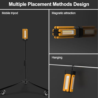 13200mAh Rechargeable Solar Work Light with Folding Stand and Carrying Bag, AODOO 8000 Lumen Stepless Dimmable , White/Warm/Nature White/RED(SOS) with Detachable Tripod (Orange(Tripod with Pulley)) - color: Orange(Tripod with pulley)
