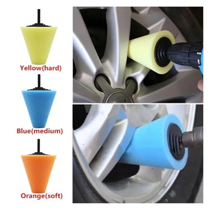 Tire Polishing Sponge Auto Wheel Used for Electric Drill Burnishing Ball Polishing Cone Set Car Hub Buffing Sponge Polishing Kit