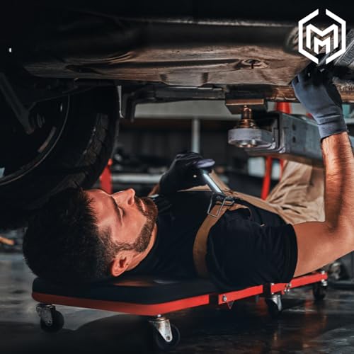 M-AUTO Foldable Z Creeper 2-in-1 Rolling Folding Car Creeper & Seat, 36" Adjustable Roller Garage Chair Lay Down or Sit, 330LBS Capacity Under Car Roller Creeper with 6 Swivel Casters, Red - color: Red, size: 36"