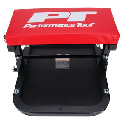 Performance Tool W85021 Folding C-Frame Creeper Rolling Work Seat with Tool Tray for Mechanic Garages and Workshops, Black/Red, 12.5-inch Height - style: C-Frame Seat (Folding)