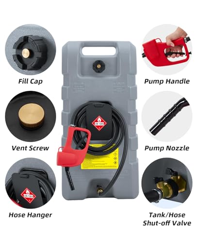 15 Gallon Gas Can, Portable Fuel Tank With Pump, Fuel Transfer Tank, Portable Gasoline Tank On Wheels With Le Fluid Transfer Siphon Pump and 10-Inch Hose for Cars, Boats, Lawnmowers, ATVs - color: Grey