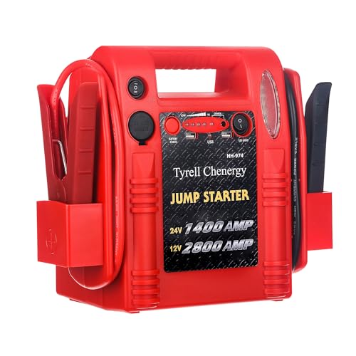 12V/24V Jump Starter,2800/1400 Peak Amp,Truck Battery Booster Pack, and Pure Copper Jumper Cables,Heavy Duty Jump Box Includes Dual USB and DC Ports Power,Car Battery Jump Starter - style: HH974