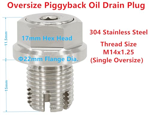 M14.1-1.25 x 15mm Oversize Piggyback Oil Drain Plug, Stainless Steel Self Tapping Oil Pan Thread Repair Kit - size: M14.1x1.25