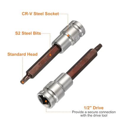 HARFINGTON Torx Bit Socket 1/2" Drive T30 S2 Steel 6 Point Head Long Screwdriver Drill Bits CR-V Steel Socket Adapter for Home Auto Axle Hex Nuts Bolts Repair - size: T30