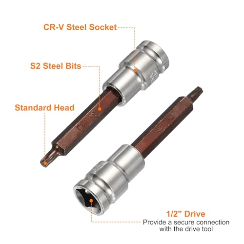 HARFINGTON Torx Bit Socket 1/2" Drive T30 S2 Steel 6 Point Head Long Screwdriver Drill Bits CR-V Steel Socket Adapter for Home Auto Axle Hex Nuts Bolts Repair - size: T30