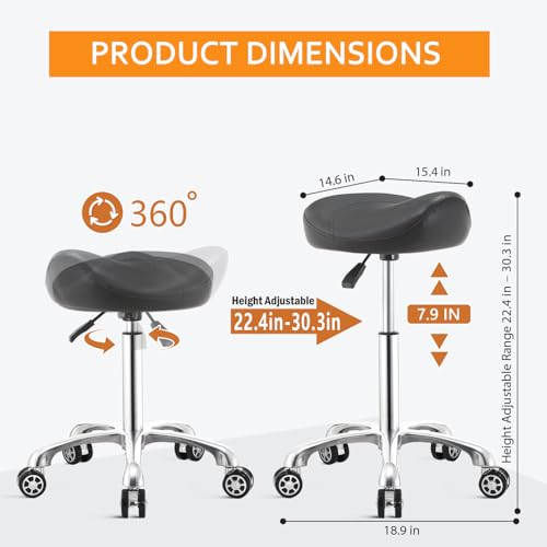 Saddle Stool Chair with Wheels,Ergonomic Swivel Rolling Height Adjustable for Salon Beauty Clinic Dentist Tattoo Home Office - color: Black, size: No Backrest