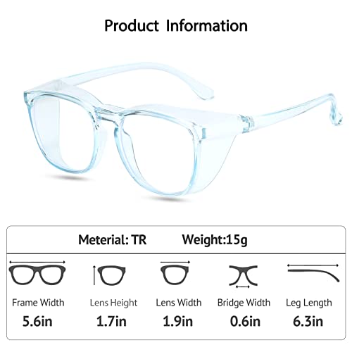 Feaglo Safety Glasses, Anti Fog Safety Goggles for Women Men, Blue Light Blocking Stylish Eye Protection Glasses Side Shield - color: Transparent+blue