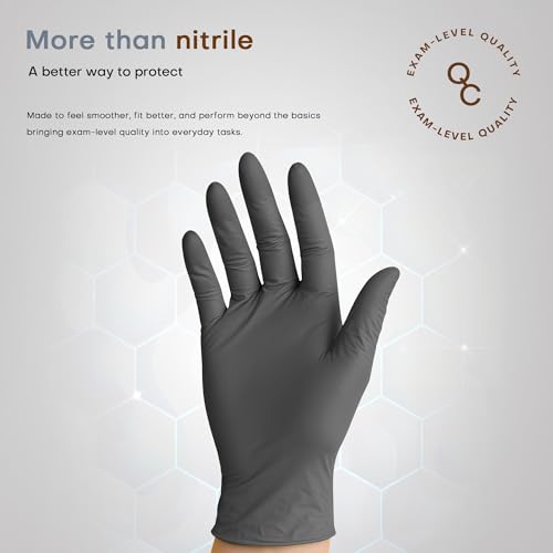 SUPER+ Black Nitrile Gloves HEAVY DUTY 6 Mil Disposable Chemical Resistant Powder & Latex Free Medical Food Safe, 60/600 Ct - color: Large (Iron Grey)