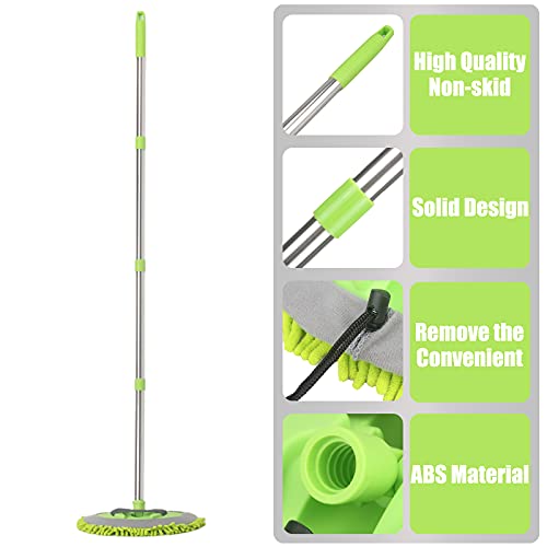 LumiMokki 62 " Car Wash Mop Kit - Car Cleaning Mop with Long Handle Stainless Steel Pole for RVs, SUVs, Trucks and Buses (Green)