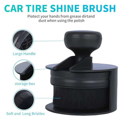 IPELY Tire Shine Brush, Tire Dressing Brush with Storage Base, High Density Bristles Tire Shine Applicator Brush for Auto Detailing