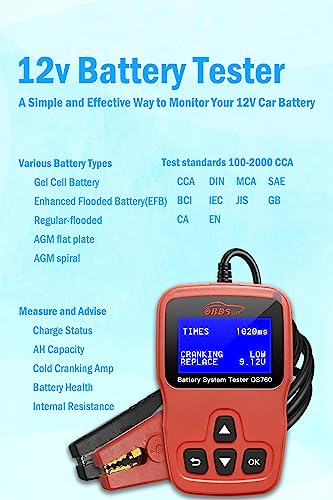 OS760 12V Car Battery Tester Automotive 100-2000 CCA Battery Load Tester Auto Cranking Charging Test Scan Tool Digital Alternator Analyzer