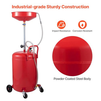 VEVOR 20-Gallon Waste Oil Drain Tank, Air Operated Portable Oil Drainer with Adjustable Funnel Height, Fluid Fuel Transfer Drainage with Wheels, Oil Change Container for Auto Repair Shops, Garages | Air Operated, Portable Oil Drainer, Adjustable Funnel He