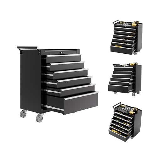 Rolling Tool Chest with Wheels, 6 Drawer Tool Storage Cabinet, Portable Toolbox Organizer with Lock, Heavy Duty Tool Chest Cart for Garage, Mechanic, Workshop, Shop, Mobile Tool Organizer, Black - color: Black, size: 6-Drawers