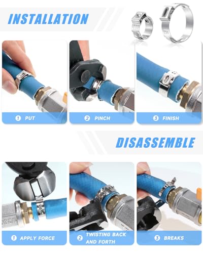 120PCS Hose Clamp Kit – 304 Stainless Steel Single Ear Clamps, 12 Sizes (5.3mm-28.6mm / 3/16"-1-1/8") with Pincer & Case – for Automotive, Plumbing, Farm, Garden, Lawn & Industrial Pipes