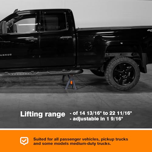 6.6-Ton Jack Stands (x2), Suited for All Passenger Vehicles, Pickup Trucks and Some Models Medium-Duty Trucks, Sold in Pair. - size: 6.6-Ton Jack Stands