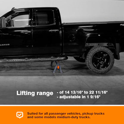 6.6-Ton Jack Stands (x2), Suited for All Passenger Vehicles, Pickup Trucks and Some Models Medium-Duty Trucks, Sold in Pair. - size: 6.6-Ton Jack Stands