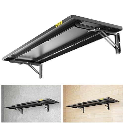 Aecxm 1.3x4ft Adjustable Rail Type Folding Storage Rack Shelf, Suitable for Garage, Storage Room, Kitchens Wall Shelf,Garage Storage Rack Floating Shelves, Wall Mounted Folding Table(1pcs-Black) - color: Black, size: 1.3x4ft