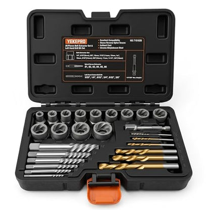 26-Piece Impact Bolt Spiral Screw Extractor Set with Left Hand Reverse Drill Bit Kit & Hex Adapter, Easy Out Kit for Removing Damaged, Stripped, Broken Bolts, Screws, Nuts - size: 26PCS