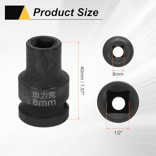 HARFINGTON 3pcs 4 Point Square Socket 1/2" Drive 8mm Metric Square Impact Socket CR-V Blackening Standard Wheel Sleeve Pneumatic Sleeve Tool for Auto Repair Mechanical Maintenance Home Use - size: 8mm