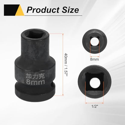 HARFINGTON 3pcs 4 Point Square Socket 1/2" Drive 8mm Metric Square Impact Socket CR-V Blackening Standard Wheel Sleeve Pneumatic Sleeve Tool for Auto Repair Mechanical Maintenance Home Use - size: 8mm