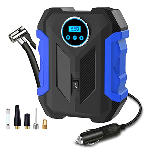 Digital Air Compressor for Car Auto Pump Portable Tire Inflator with LED Light DC 12V, Blue - color: Blue