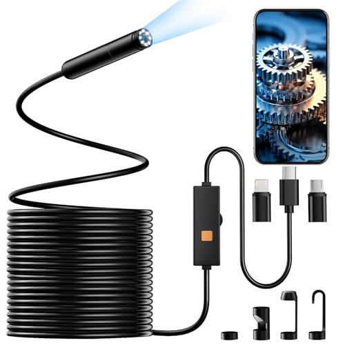 Endoscope Camera with Light, 1920P HD Borescope Tools with 8 Adjustable LED Lights, 32.8FT Semi-Rigid Snake Cord IP67 Waterproof Inspection Camera for iPhone, iPad, iOS and Android Phone - size: 32.8FT, style: Single Lens