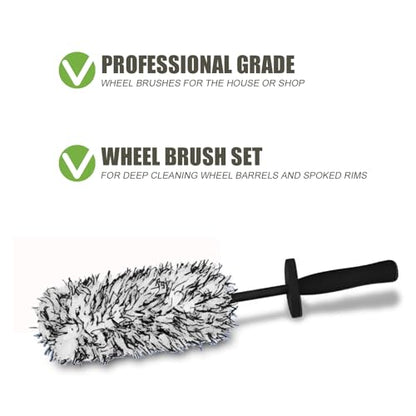 Car Cleaning Rim Brush Wheel Cleaning Brush, Metal Free Soft Synthetic Wool Car Wash Brush, Highly Water Absorption Wheel Brush (Black White) - color: Black White