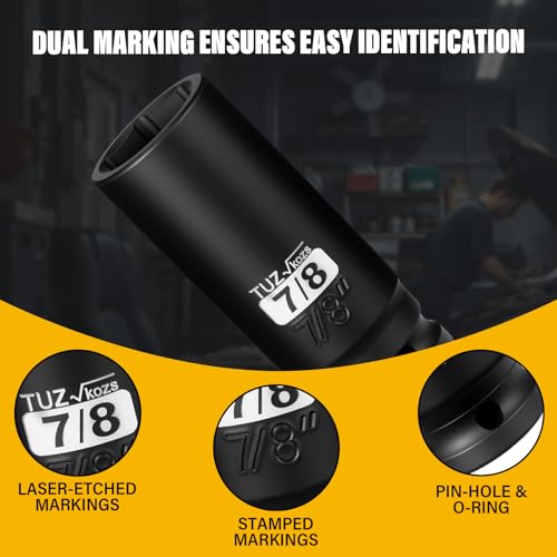 1/2 Inch Drive 7/8 Inch Deep SAE 6 Point CR-MO Impact Socket | Radius Corner Design,Square Chamfered Opening,Axle Nut Impact Grade Socket for Easy Removal - size: 1/2” Drive 7/8 Deep, style: 1/2" Drive Deep Socket