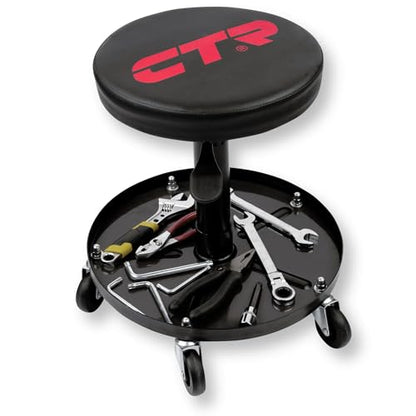 CTR Rolling Mechanic Shop Stool with Magnetic Tray, Heavy Duty Garage Stool