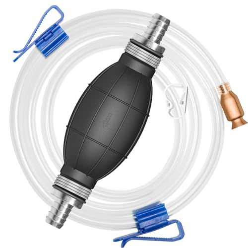 Siphon Pump - Gasoline Transfer Pump, Portable Hand Fuel Siphon Pump with 10 Ft PVC Hoses, Manual Gas Syphon Pump for Oil, Diesel, Water, Liquid, Fluid - color: White