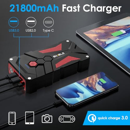 Jump Starter Car Jump Starter Auto Battery Booster Pack 8000A Peak 12V with USB-C Quick Charge,Lithium Jump Box with LED Light(Up to 8.0L Gas or 6.5L Diesel Engine) - color: Balck