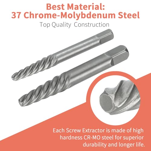 Screw Extractor Set, 37# Cr-Mo & 6542 HSS Steel Cobalt Left-Hand Drill Bit, Easy Out Broken Bolt Remover Reverse, Ez Out Stripped, Rounded-Off, Damaged Bolts, Screws&Studs Removal Tool (10-Pieces)