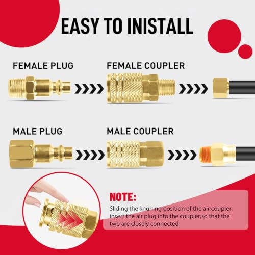 24PCS 1/4" NPT Quick Connect Air Hose Fittings Kit for Air Compressor, Couplers, Plugs & Adapters Set, Pneumatic Air Line Accessories, Thread Seal Tape, 300 PSI