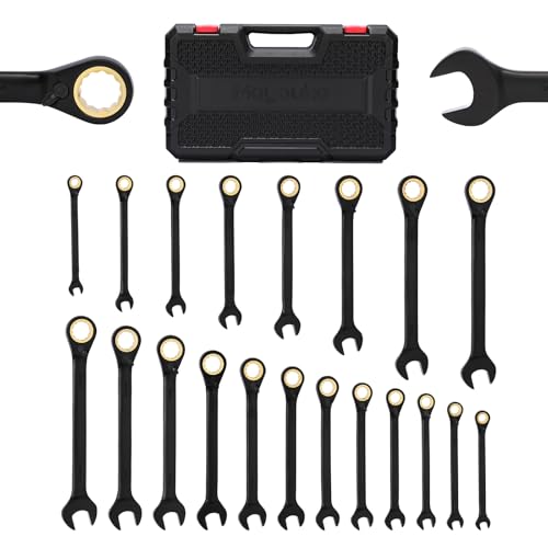 Mayouko 20PCS Reversible Ratcheting Combination Wrench Set, SAE 5/16"-3/4" & Metric 8-19mm, 12 Point, 72 Tooth, Cr-V Steel with Black Chrome Finish