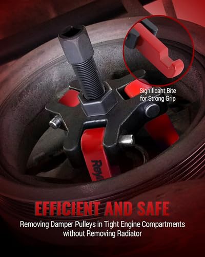 Reywoo Harmonic Balancer Puller Kit, Adjustable 3-Jaw Puller for Removing Harmonic Damper Pulley Compatible with Chevy GM Chrysler Cadillac Ford, Forcing Screw Fits a 3/8" Square Drive - style: Removal