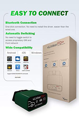 vgate vLinker FD Plus OBD2 Adapter Bluetooth BLE Scanner for FORScan, Work with iPhone, Android, and Windows