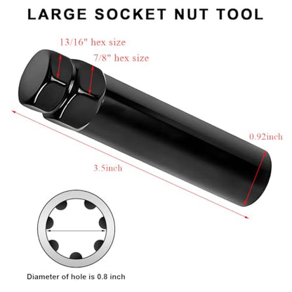 7 Spline Lug Nuts Key Tuner, 7-Point Wheel Lock Key Replacement with 20mm Inner Diameter, Wheel Lug Nut Removal Tool for Wrench with 13/16" (21mm) & 7/8" (22mm) Hex