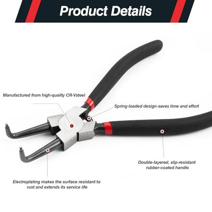 Doaho 4Pcs Snap Ring Pliers Set,Heavy Duty 7 Inch Circlip Plier Cr-V Steel C Clip Pliers Kit with Straight and Bent Jaw for Internal External Rings Automotive Machinery Repair - size: 4 PCS